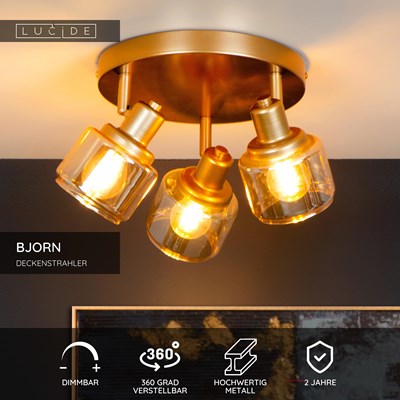 Lucide BJORN - Deckenstrahler - Ø 38 cm - 3xE14 - Mattes Gold / Messing